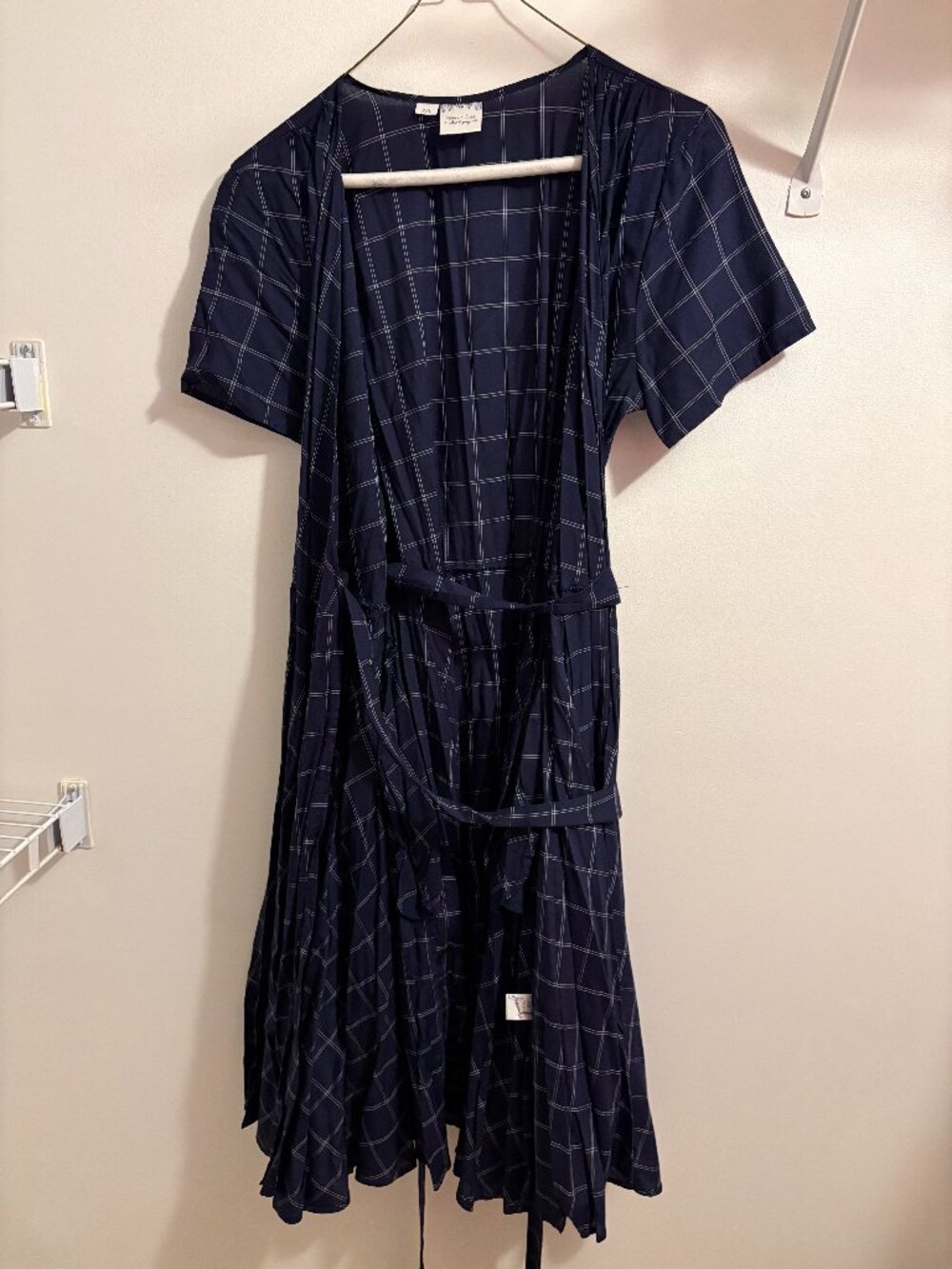 Virginia Dare Dress Co Navy & Cream Plaid Wrap Dress XXL Rare Indie Designer